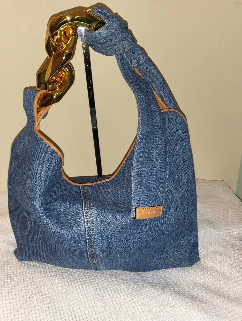 JW Abderson Denim Hobo Bag with Gold Chain Accent